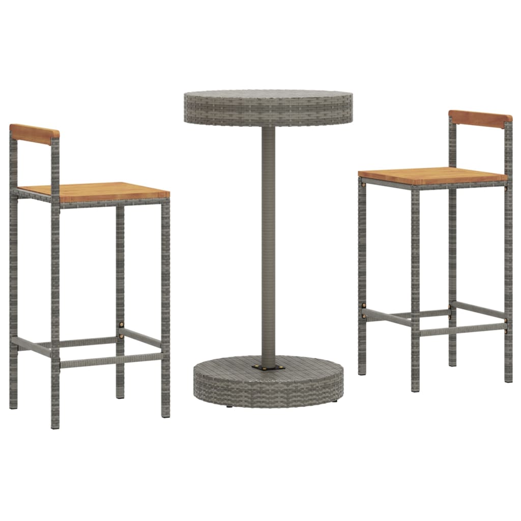 Garden Bar Set Grey PE rattan, powder-coated steel, solid acacia wood
