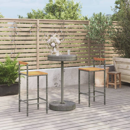 Garden Bar Set Grey PE rattan, powder-coated steel, solid acacia wood