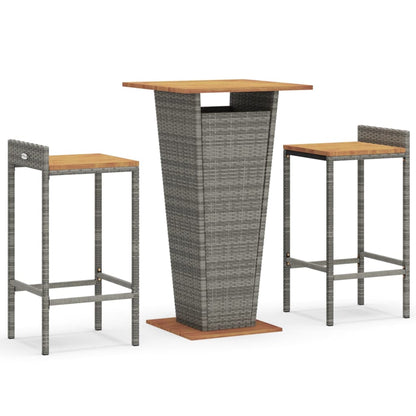 Garden Bar Set Grey PE rattan 3-Piece Set Footrest Bar Set