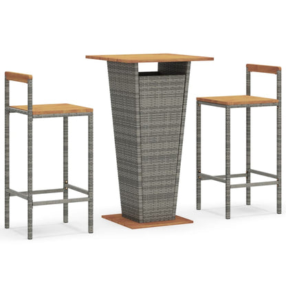 Garden Bar Set Grey PE rattan, powder-coated steel, solid acacia wood