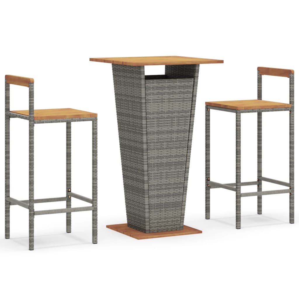 Garden Bar Set Grey PE rattan, powder-coated steel, solid acacia wood