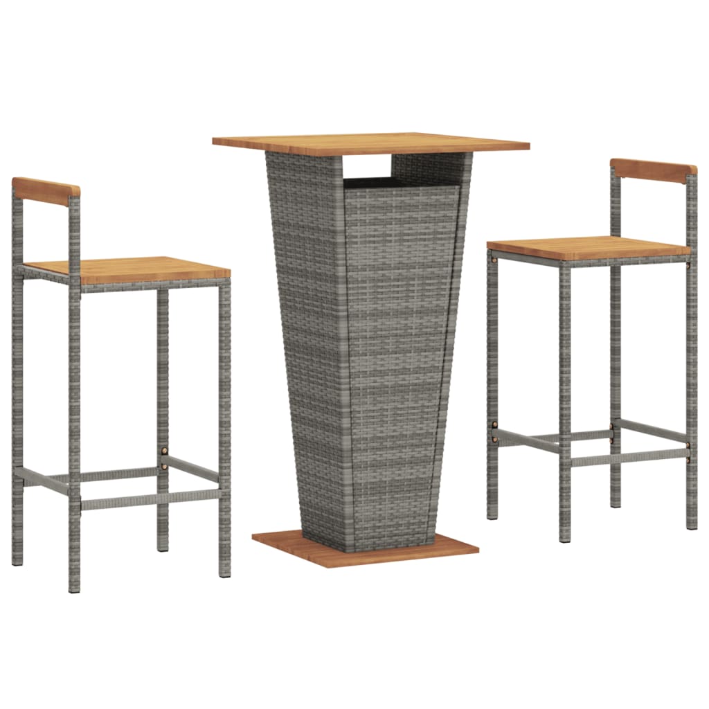 Garden Bar Set Grey PE rattan, powder-coated steel, solid acacia wood