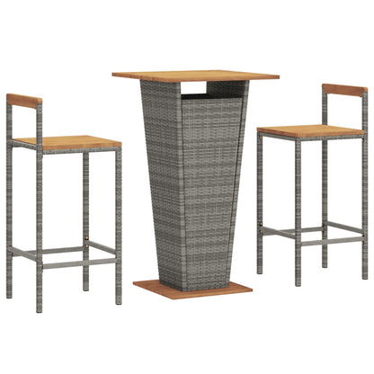 Garden Bar Set Grey PE rattan, powder-coated steel, solid acacia wood