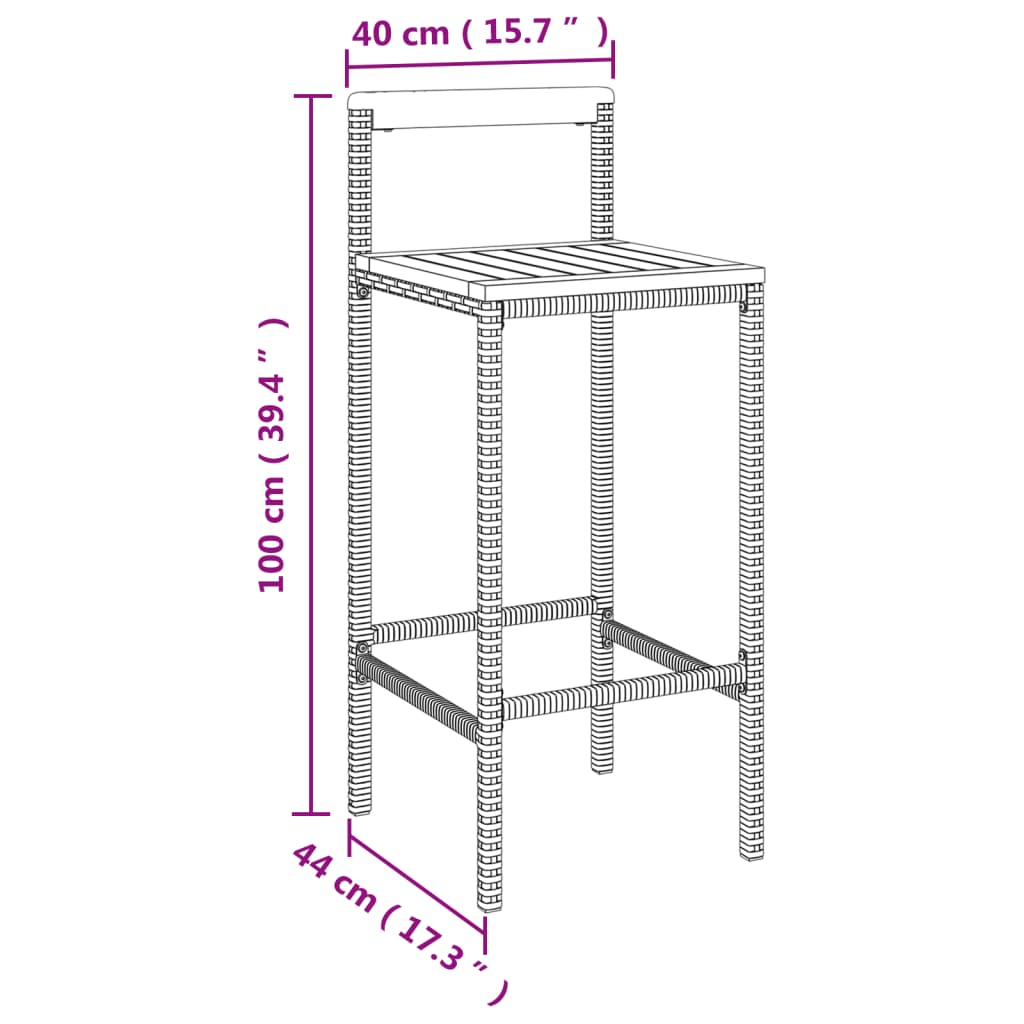 Garden Bar Set Grey PE rattan, powder-coated steel, solid acacia wood