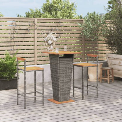 Garden Bar Set Grey PE rattan, powder-coated steel, solid acacia wood