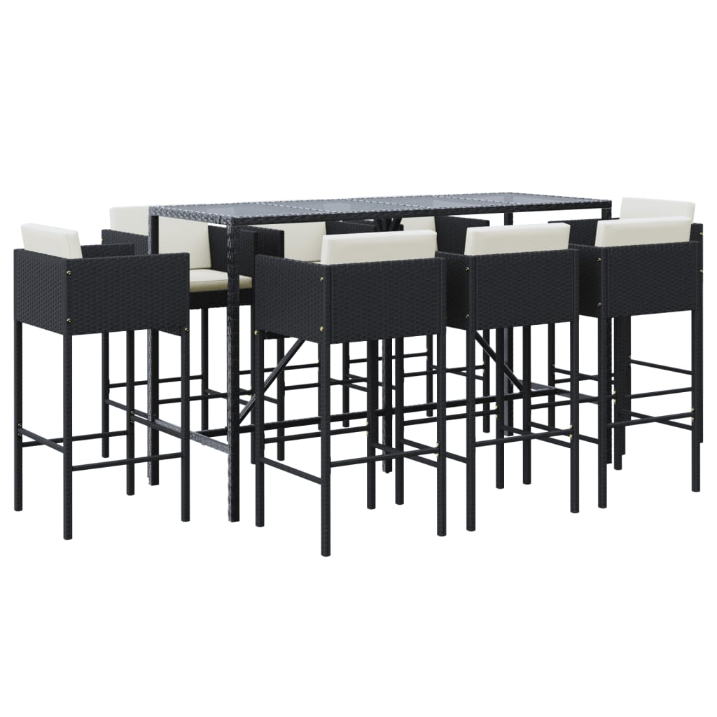 Garden Bar Set Black PE Rattan Footrest Garden Bar Set