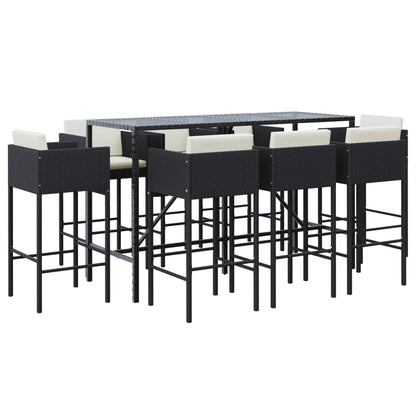 Garden Bar Set Black PE Rattan Footrest Garden Bar Set