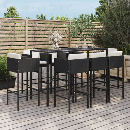 Garden Bar Set Black PE Rattan Footrest Garden Bar Set