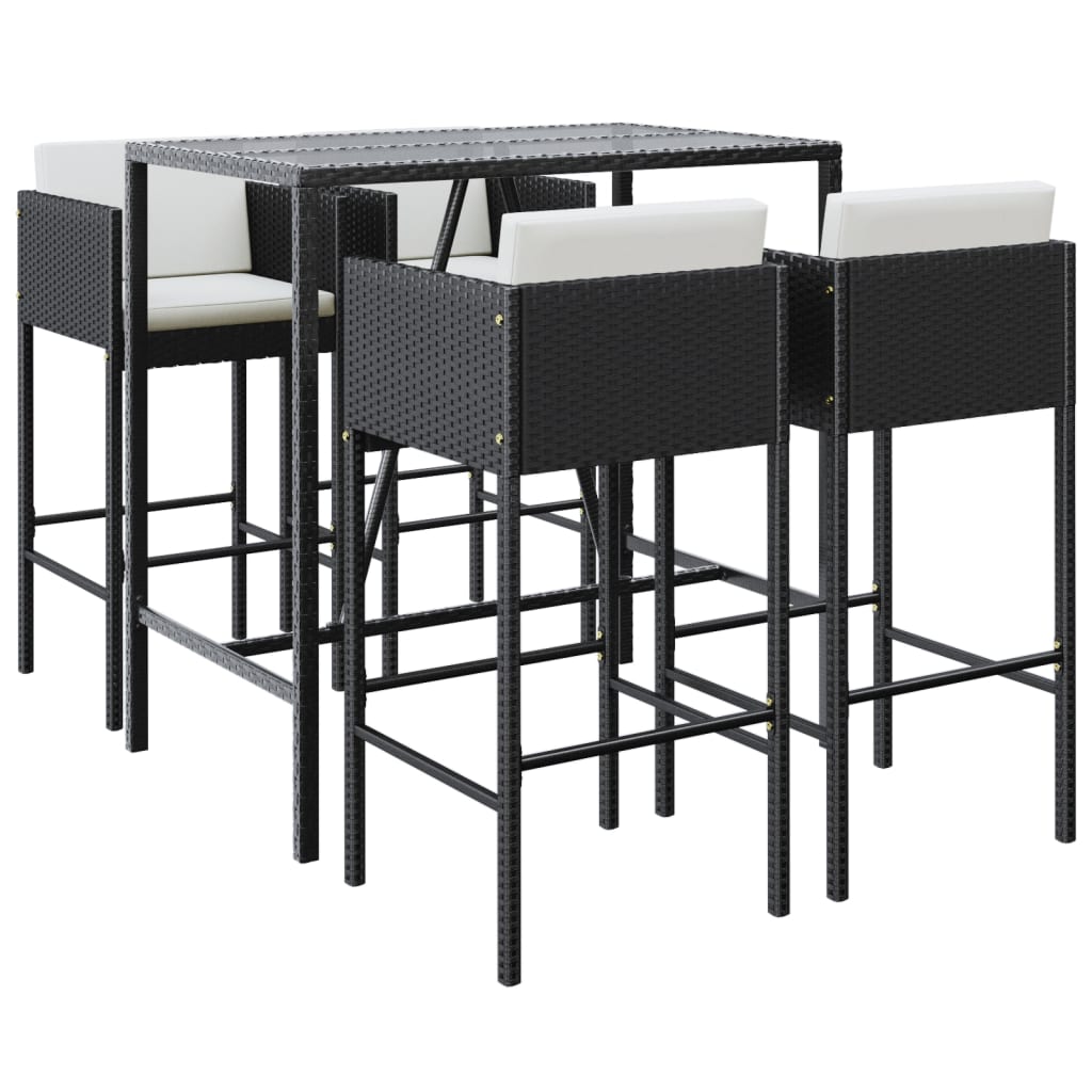 Garden Bar Set Black PE rattan Standard Footrest Garden Bar Set