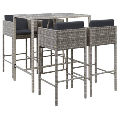 Garden Bar Set Grey PE rattan 5 Piece Set Footrest