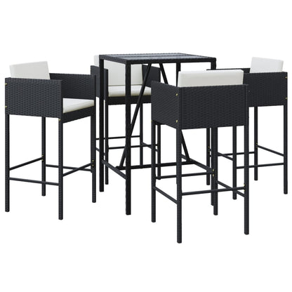 Garden Bar Set Black, Cream White PE Rattan, Powder-coated Steel