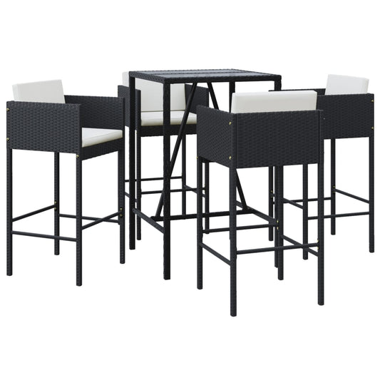 Garden Bar Set Black, Cream White PE Rattan, Powder-coated Steel