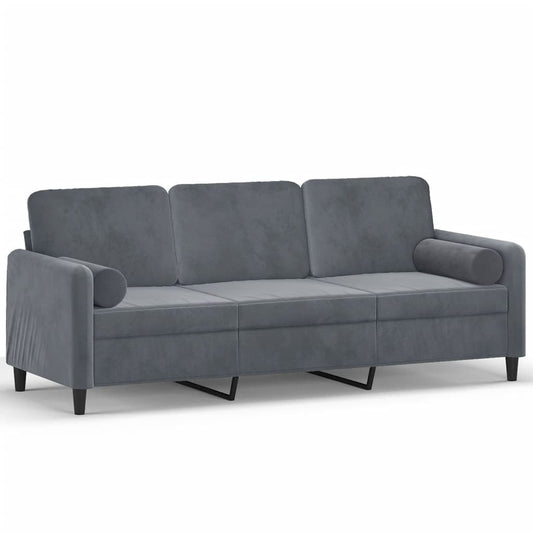 3-seater Sofa Dark Grey Velvet (100% polyester), metal, textilene
