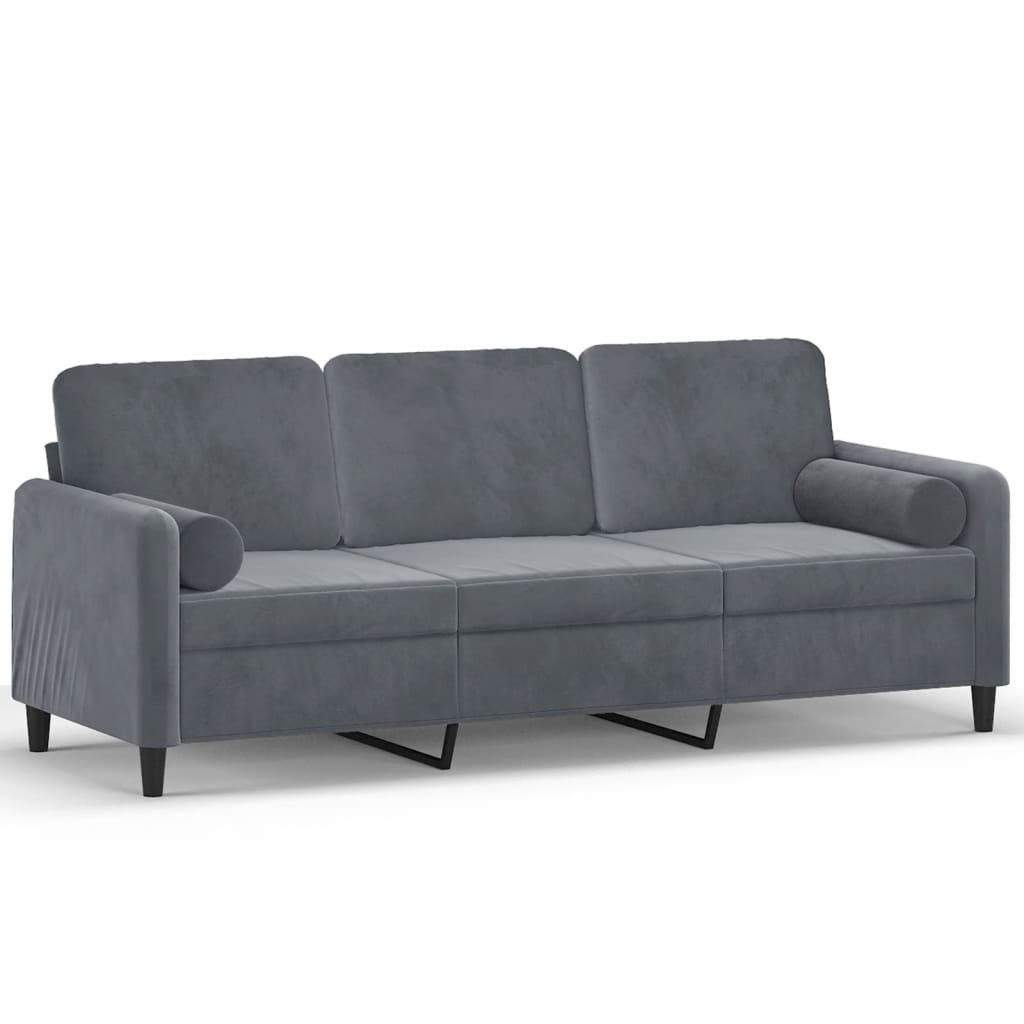 3-seater Sofa Dark Grey Velvet (100% polyester), metal, textilene