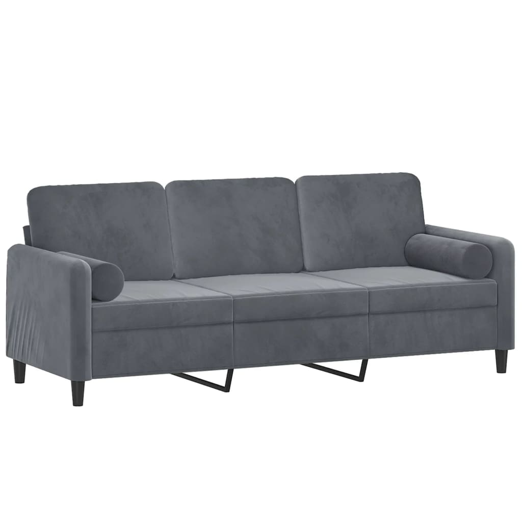 3-seater Sofa Dark Grey Velvet (100% polyester), metal, textilene