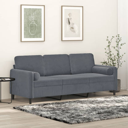 3-seater Sofa Dark Grey Velvet (100% polyester), metal, textilene