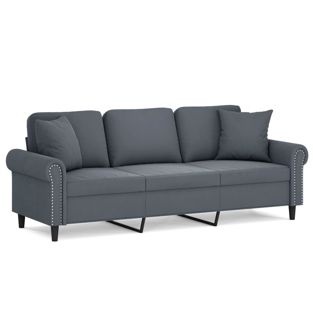 3-Seater Sofa Dark Grey Velvet (100% polyester), metal, textilene