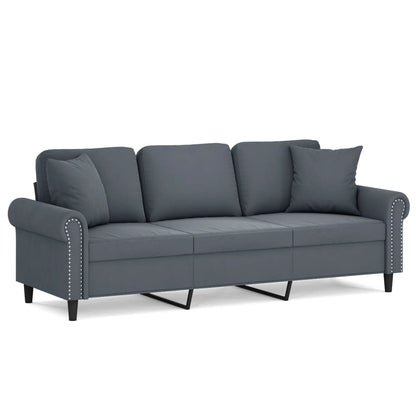 3-Seater Sofa Dark Grey Velvet (100% polyester), metal, textilene