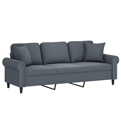 3-Seater Sofa Dark Grey Velvet (100% polyester), metal, textilene