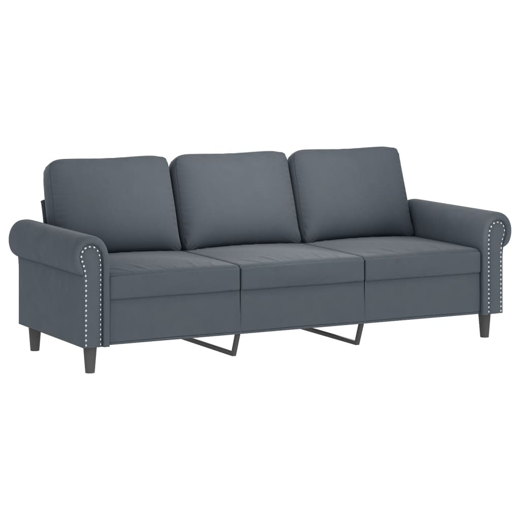 3-Seater Sofa Dark Grey Velvet (100% polyester), metal, textilene