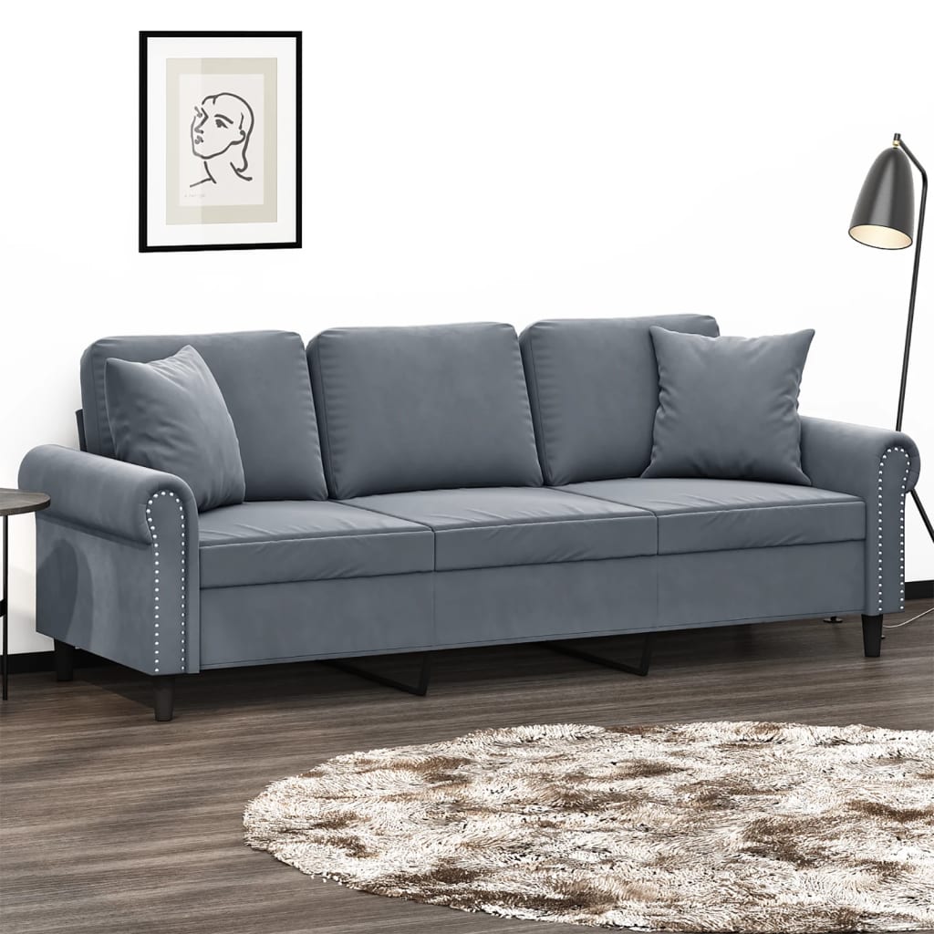 3-Seater Sofa Dark Grey Velvet (100% polyester), metal, textilene