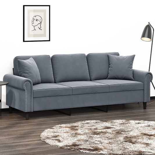 3-Seater Sofa Dark Grey Velvet (100% polyester), metal, textilene