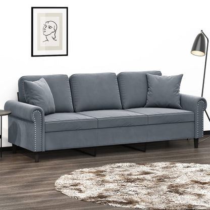 3-Seater Sofa Dark Grey Velvet (100% polyester), metal, textilene