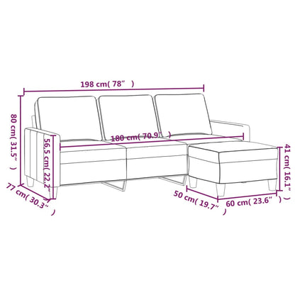3-Seater Sofa with Footstool Dark Gray