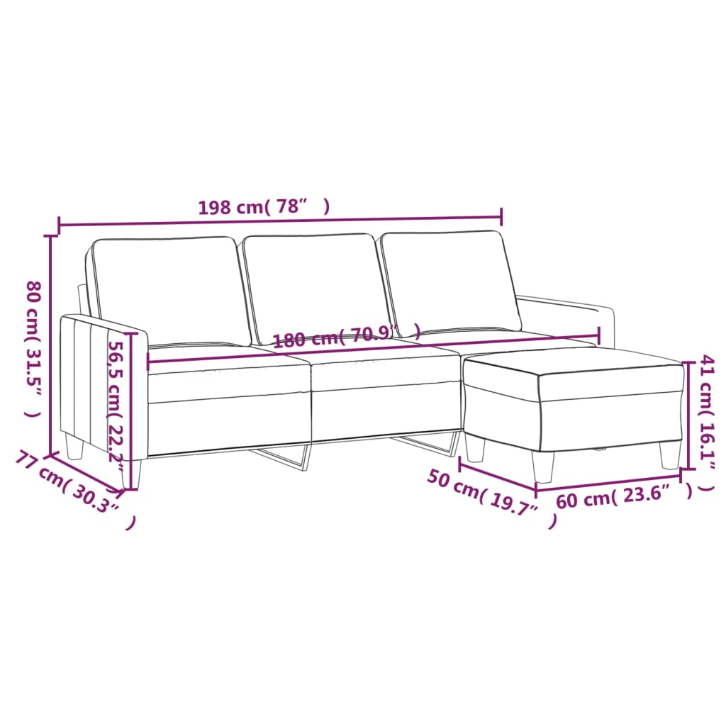 3-Seater Sofa with Footstool Dark Gray