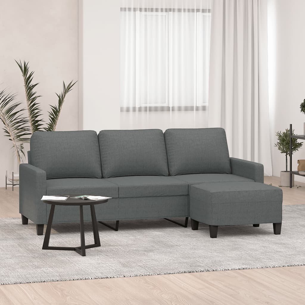 3-Seater Sofa with Footstool Dark Gray
