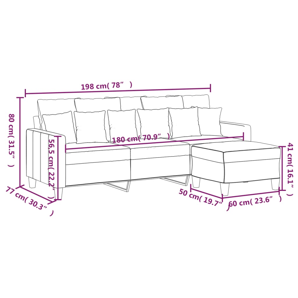 3-seater Sofa With Footstool Dark Grey