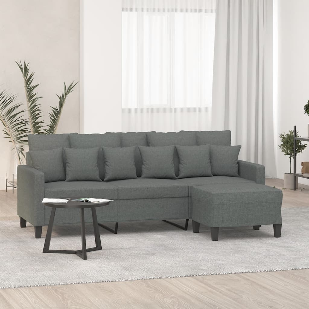 3-seater Sofa With Footstool Dark Grey