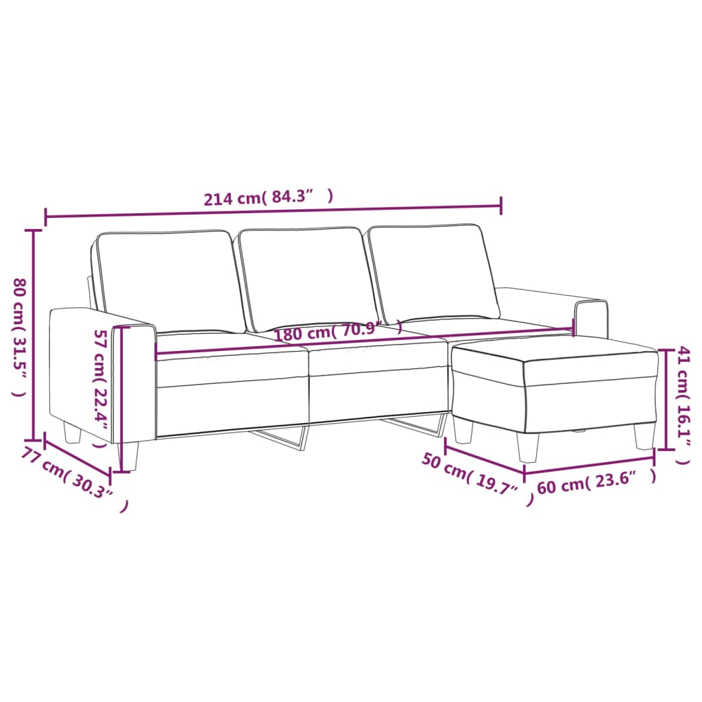 3-seater Sofa With Footstool Dark grey