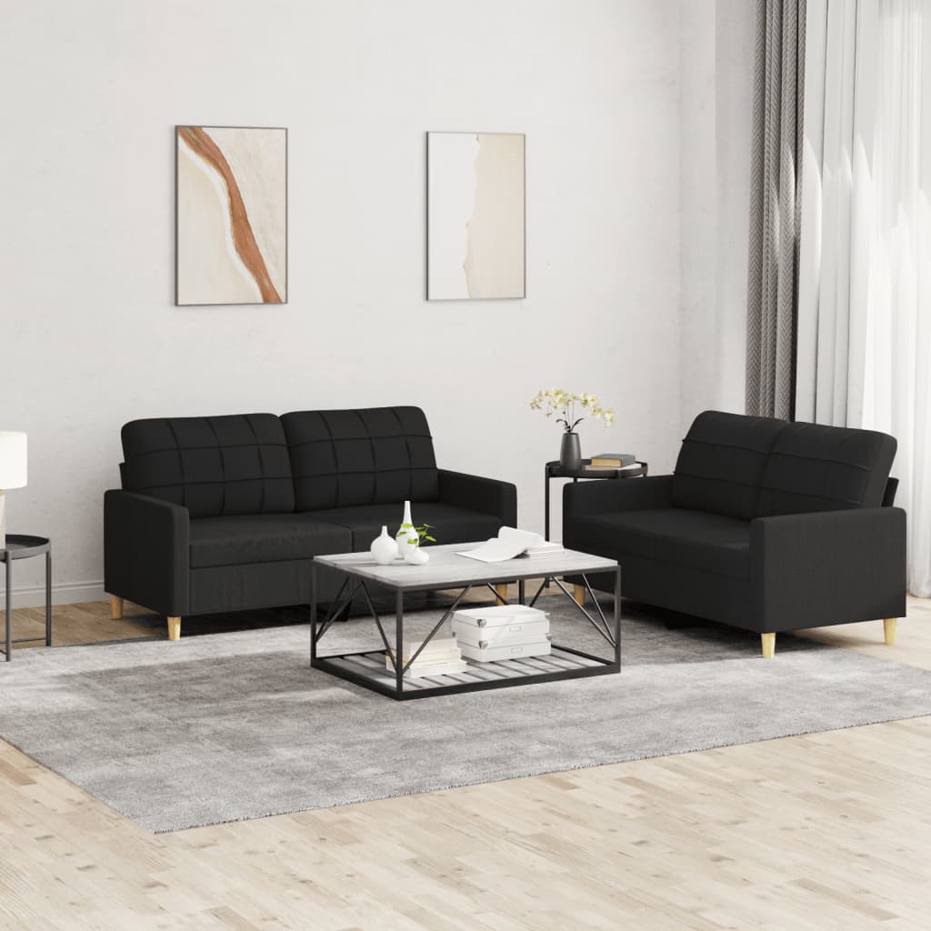 Sofa Set Black Polyester 2-seater Sofa Set Rectangular Modern