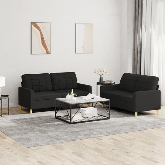 Sofa Set Black Polyester 2-seater Sofa Set Rectangular Modern