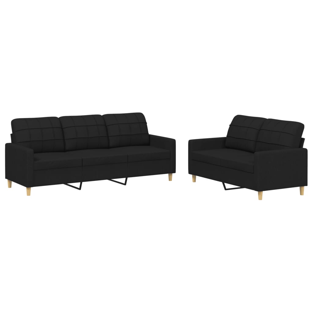 Sofa Set Black Polyester 2-seater and 3-seater Sofa Set