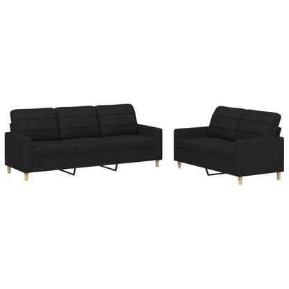 Sofa Set Black Polyester 2-seater and 3-seater Sofa Set