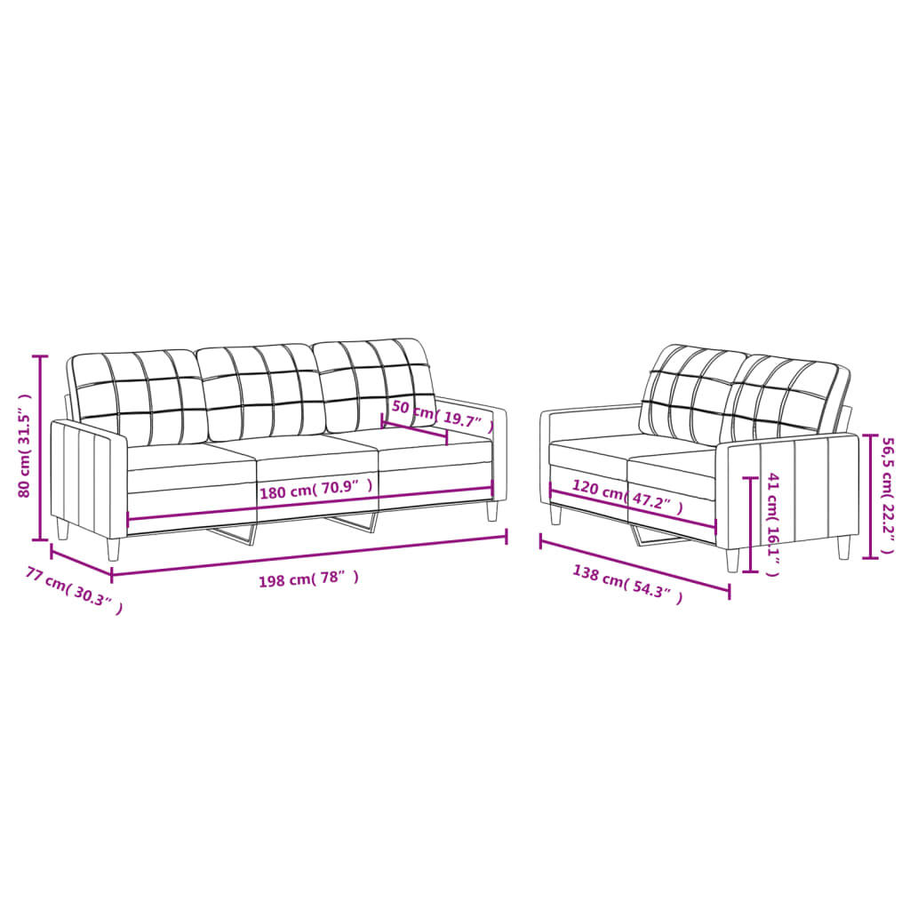 Sofa Set Black Polyester 2-seater and 3-seater Sofa Set