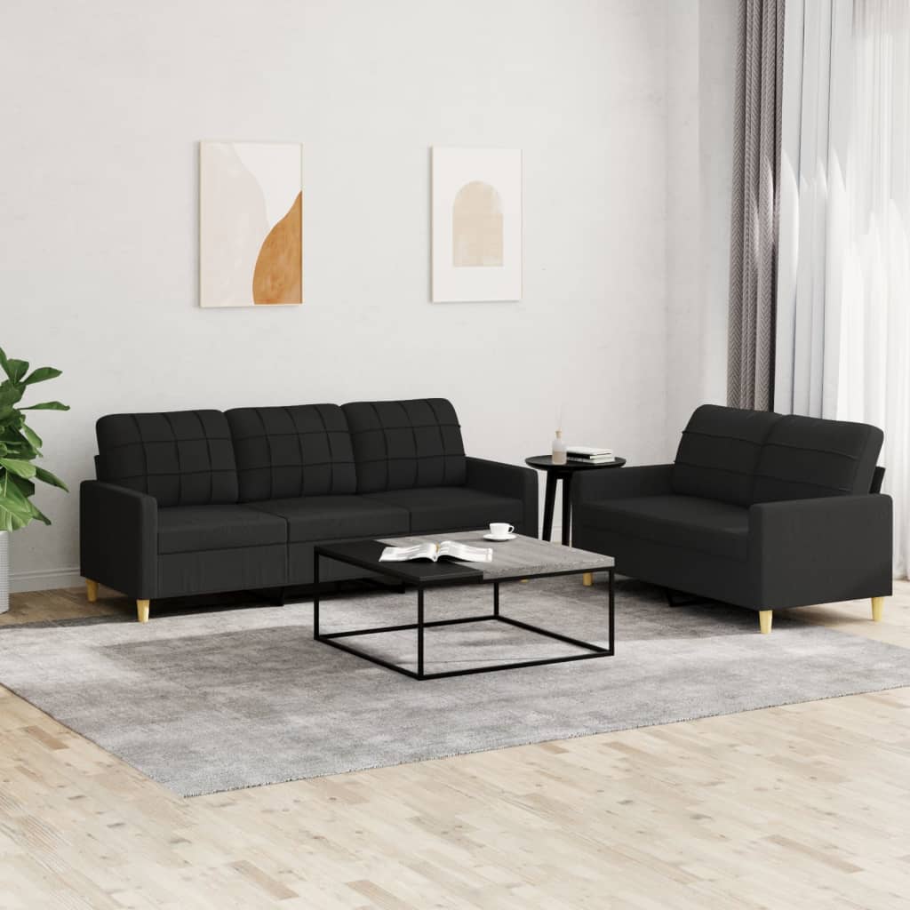 Sofa Set Black Polyester 2-seater and 3-seater Sofa Set
