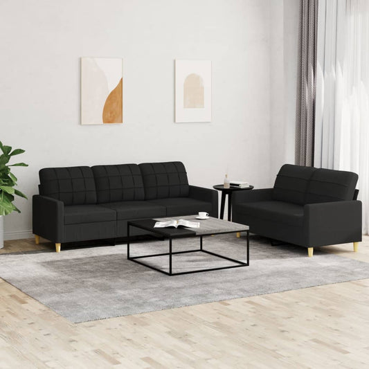 Sofa Set Black Polyester 2-seater and 3-seater Sofa Set