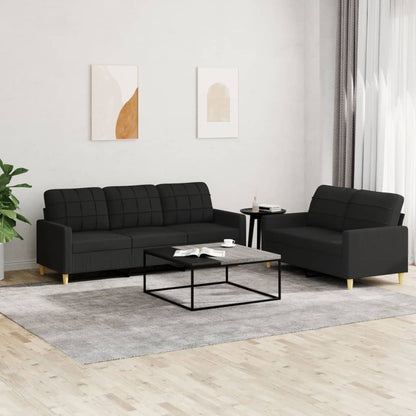 Sofa Set Black Polyester 2-seater and 3-seater Sofa Set