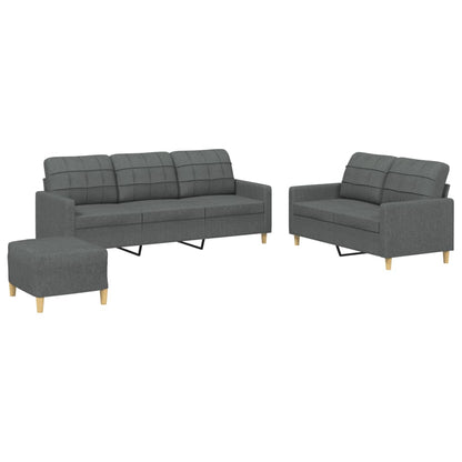 Sofa Set Dark Grey Fabric 2-Seater, 3-Seater, Footstool Sofa Set