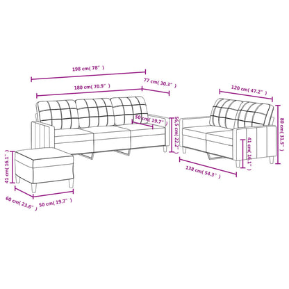 Sofa Set Dark Grey Fabric 2-Seater, 3-Seater, Footstool Sofa Set