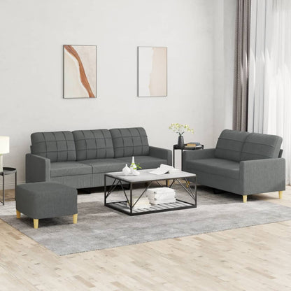 Sofa Set Dark Grey Fabric 2-Seater, 3-Seater, Footstool Sofa Set