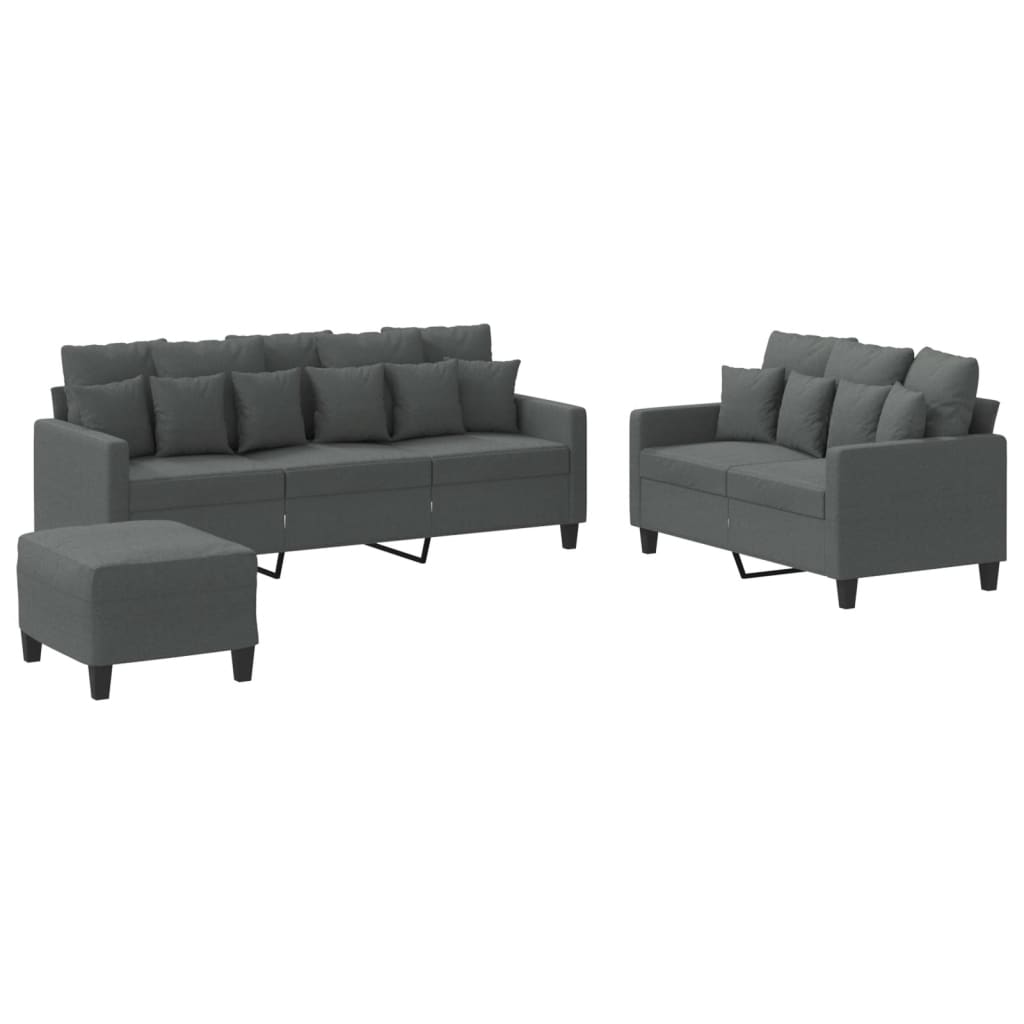 Sofa Set Dark Grey Fabric (100% polyester), metal, textilene, plywood