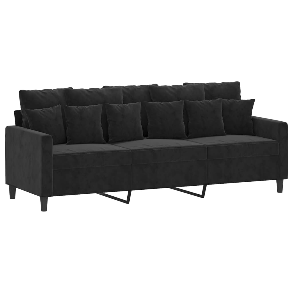 Sofa Set Black Velvet (100% polyester), metal, textilene, plywood