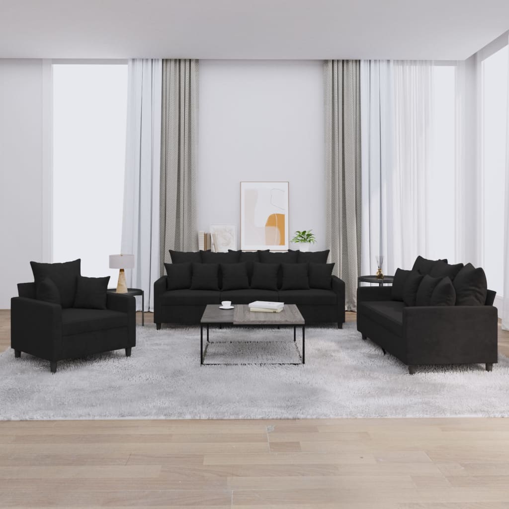 Sofa Set Black Velvet (100% polyester), metal, textilene, plywood
