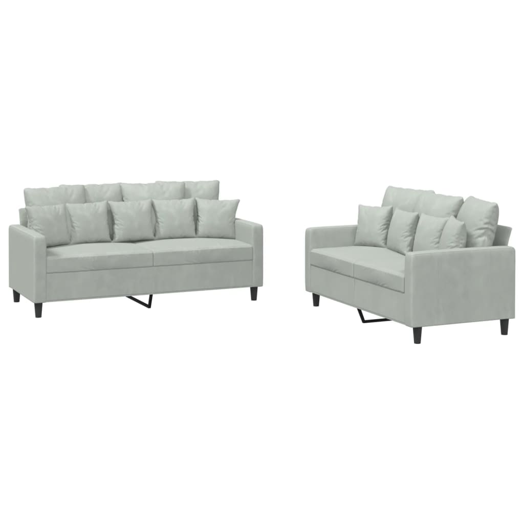 Sofa Set Light Grey Velvet (100% polyester), metal, plywood Medium