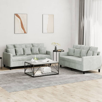 Sofa Set Light Grey Velvet (100% polyester), metal, plywood Medium