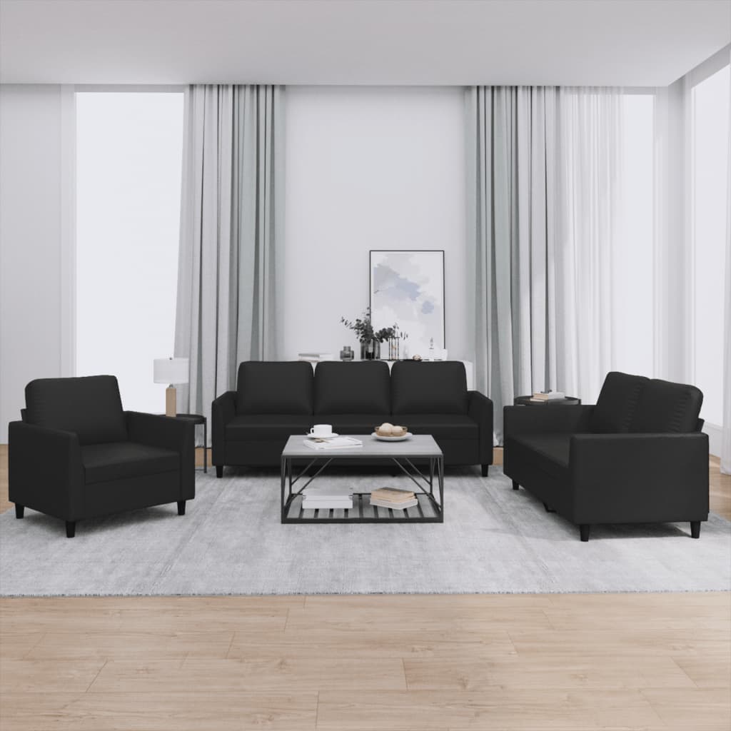 Sofa Set Black Faux leather 2-Seater Durable Sofa Set
